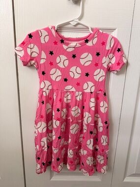 Birdie Bean bamboo girls 3T Pink Baseball & Star Print Casual Dress